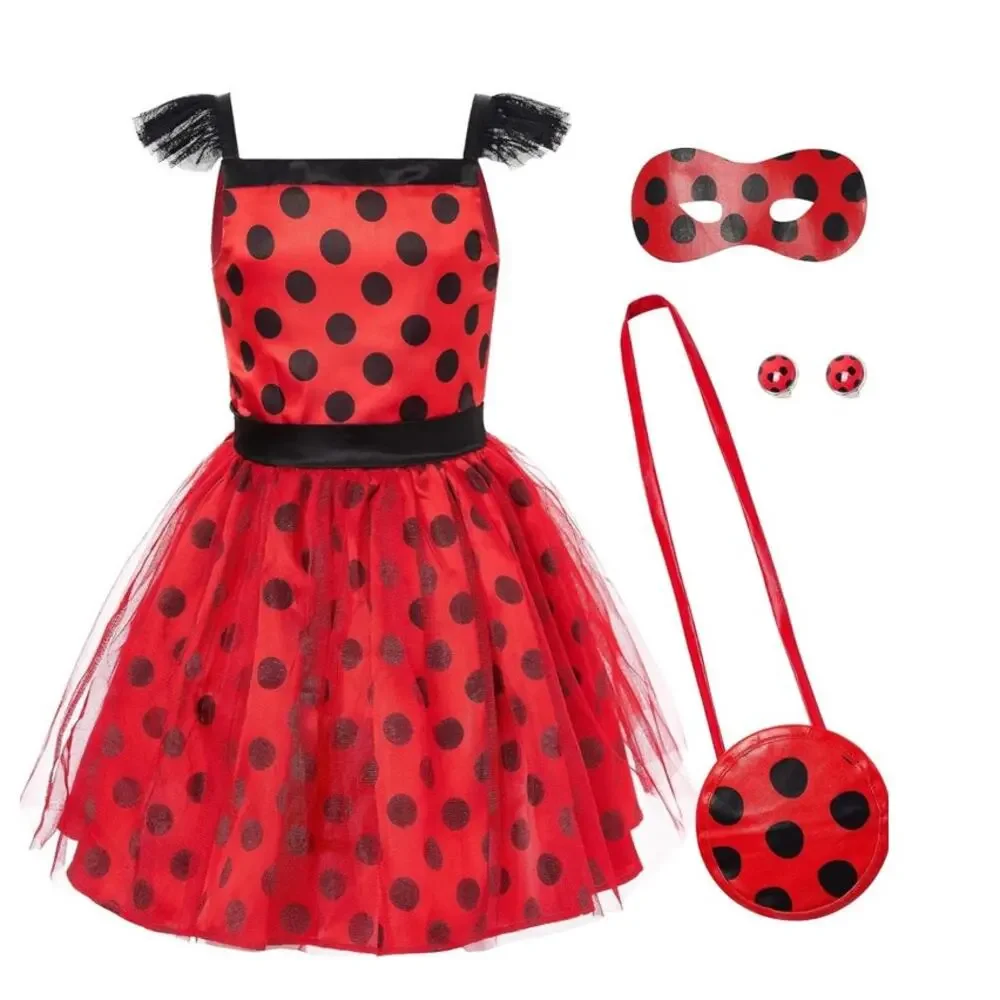 Spooktacular Creations Ladybug tutu dress sz 3T eye mask purse clip on earrings